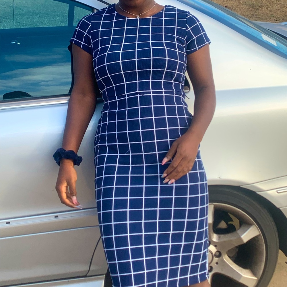 Dark Blue Geometric Midi Dress